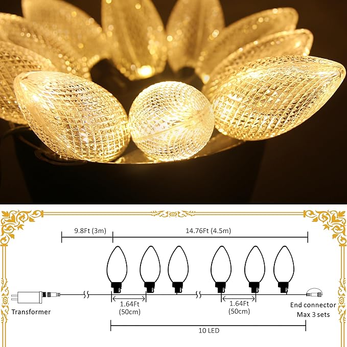 AWQ 10 LED 24.6FT Christmas Pathway Lights, Multi & Warm Color Pinecone Marker Lights with 10 Steel Stake & 11 Modes, Connectable Ground Light for Lawn, Patio, Walkway, Sidewalk (10)