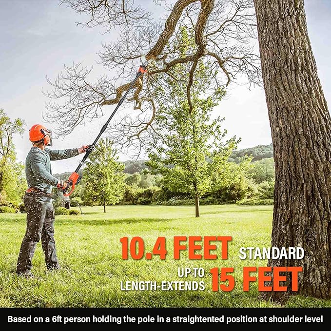 8-Inch Cordless Pole Saws for Tree Trimming, 20V Electric Pole Saw with 2 x 3.0Ah Battery & Charger, 16ft/s Cutting Speed Auto Oiling Multi-Angle Pole Chainsaw,15-Feet Maximum Adjustable Reach