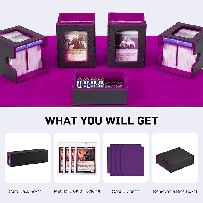 Marsguard Trading Card Deck Box with Commander Display，5 in 1 MTG Storage Holds 400+ Double-Sleeved Cards，4 Deck Boxes & Dice Tray Included，Fits MTG, TCG, PTCG & Sports Cards