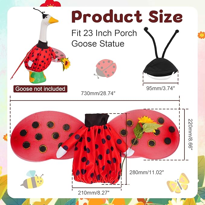 JIAYAN Porch Goose Outfits Outdoor Decoration: 2Pcs Cute Red Ladybird Costume Set 23"/ 17" Lawn Goose Statue Clothes for Theme Party Garden Patio Yard