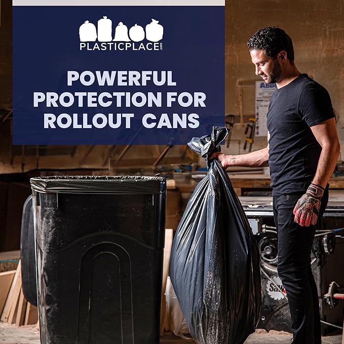 Plasticplace 64-65 Gallon Trash Can Liners for Toter │ 3.0 Mil │ Black Heavy Duty Garbage Bags │ 50” x 60” (25 Count),W65LDBTL3