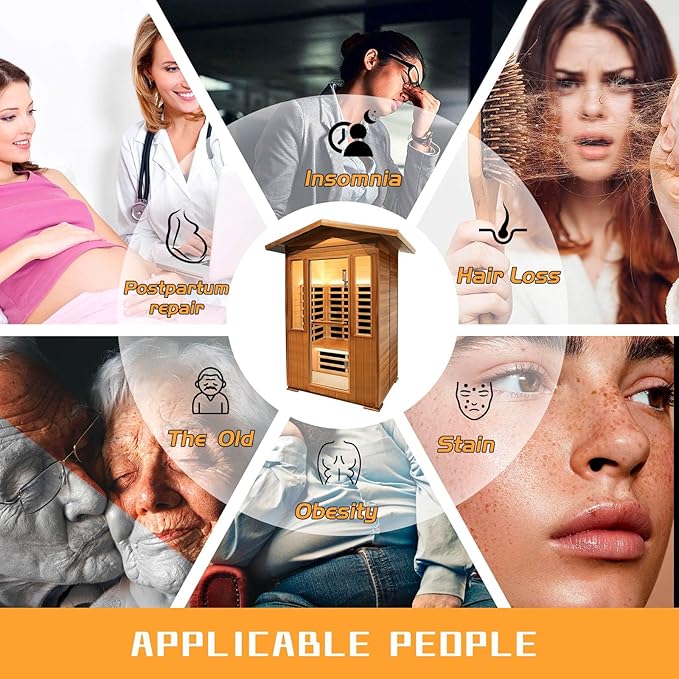 2 Person Outdoor Sauna Infrared Saunas Dry Sauna Room Red Cedar and Canadian Hemlock Wood Wooden Sauna Spa 1800W APP Control 7 Color Light 48.8 * 37 * 87.4inch