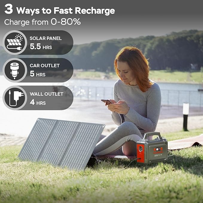 MARBERO Portable Power Station 350W Peak Camping Solar Generator Laptop Charger 296Wh Power Bank with AC Outlet 110V with Multi-Output LED Flashlights for CPAP Home Camping Hurricane Emergency