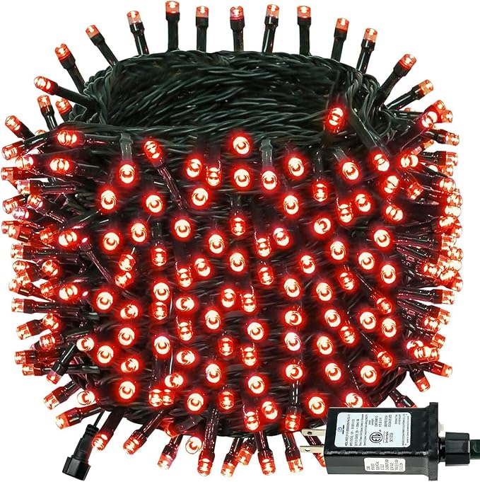 Connectable 240LED 95Ft 13Modes String Lights Indoor Outdoor | Extendable Green Wire Red Christmas Tree Lights with Timer | Twinkle Fairy Light Plug in for Xmas Tree Garden Decor(Red)