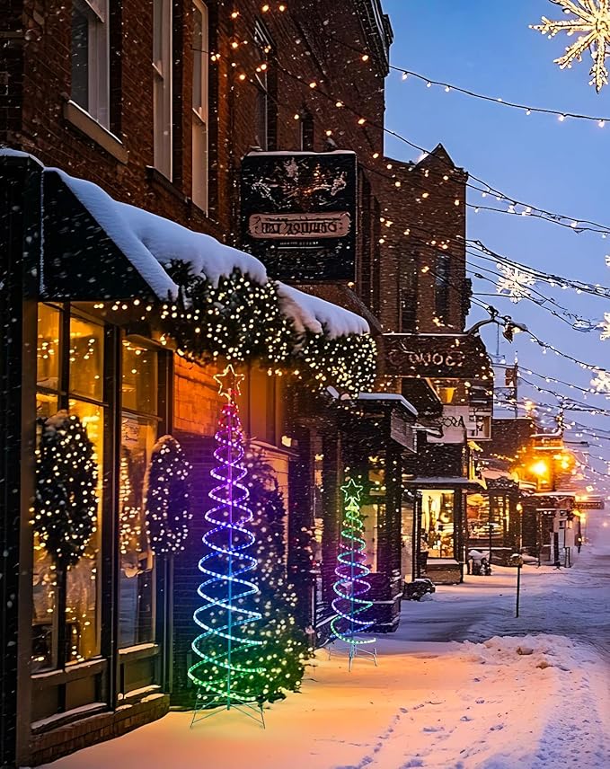 Double Spiral Christmas Tree Light Outdoor, Color Changing Remote Control Outdoor Light Up Christmas Tree with 8 Modes, 24V Plug&Play ETL Waterproof for Xmas Yard, RGB+IC, 5FT