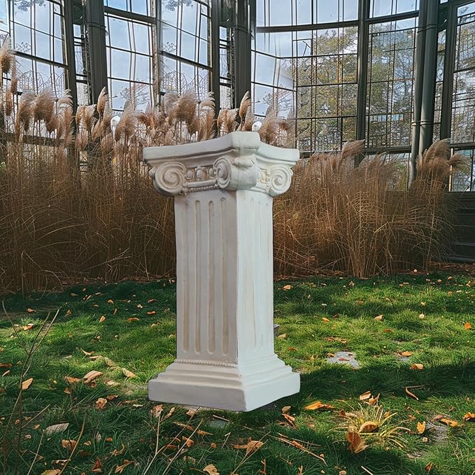 Elegant Classical Greek Roman Ionic Order Vintage Weathered Column Pedestal Decorative Display Stand for Statues Plants, or Vases Perfect for Home Decor and Event Settings, White