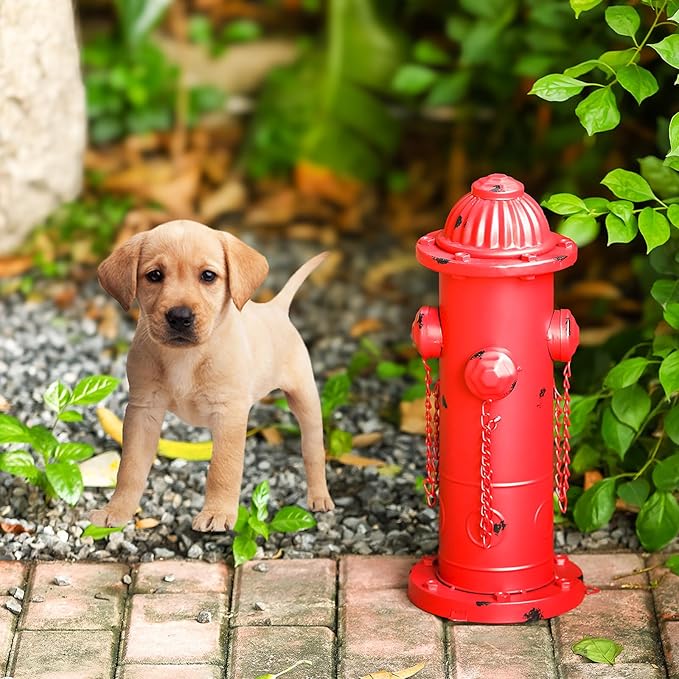 Fake Fire Hydrant for Dogs, 16.3" Red Metal Dog Pee Post with Stakes, Puppy Training Tool Indoor/Outdoor Garden Yard Statue