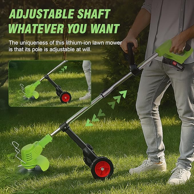 ALSO GO Cordless Weed Wacker, Electric Grass Trimmer with 2pcs 21V Batteries, 3 in 1 Stringless Trimmer, Battery Powered Lawn Edger with Wheels, Lightweight Brush Cutter for Garden Yard Lawn