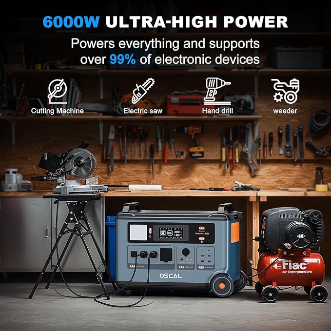 OSCAL Promax6000 120V/240V Solar Generator 6000W(Peak 7200W) with 3x200W Solar Panel,Dual Voltage 3600WH Lifepo4 Battery Portable Power Station with 14 Outlets,2200W 1.96H Fast Charge,for Home Backup