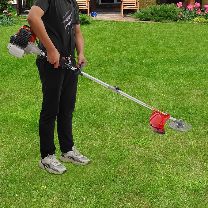 52CC 2 Stroke Weed Eater Gas Powered, Straight Shaft String Gas Trimmer with 10'' Brush Cutter, High-Speed Trimmer for Lawn and Garden Maintenance, Rubber Handle and Shoulder Strap Included