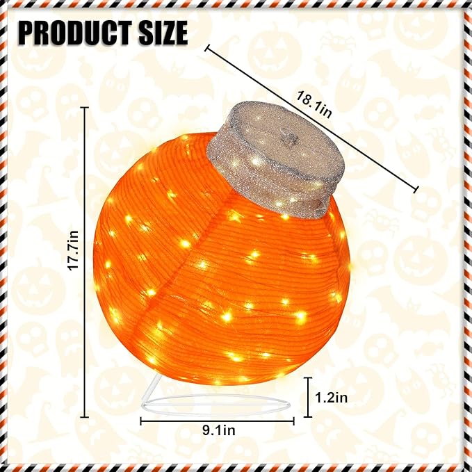 BRIGHTDECK Outdoor Halloween Ornaments, Lighted Pop-Up Outdoor Holiday Ball Decoration with 80 LED Lights, 8 Light Modes, Lighted Collapsible Holiday Decorations for Yard, Home(Orange)