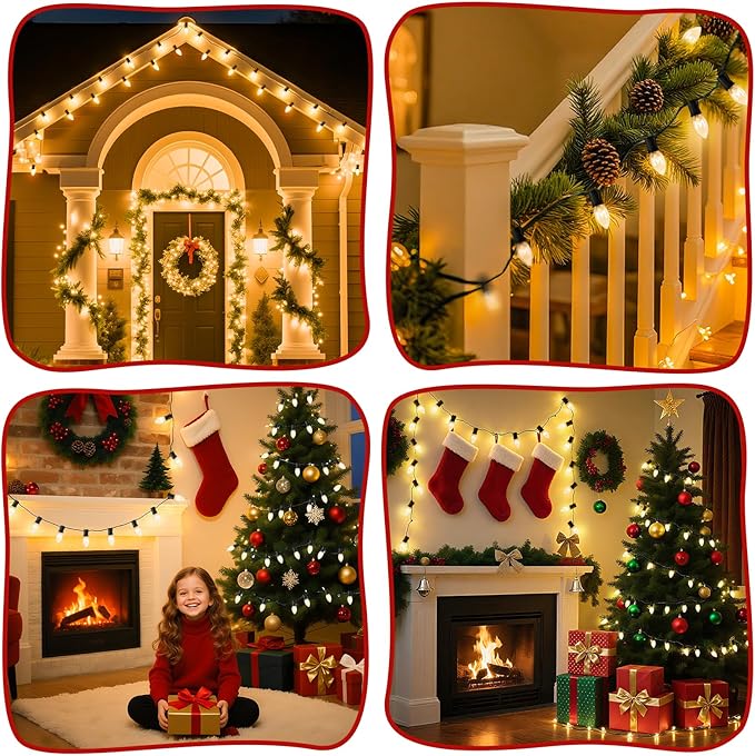 Minetom C9 Clear Christmas String Lights, 25FT 25 Blubs Bright & Warm Outdoor Christmas Lights, Long Life C9 String Lights for Tree Patio Gazebo Wreath, Black Wire