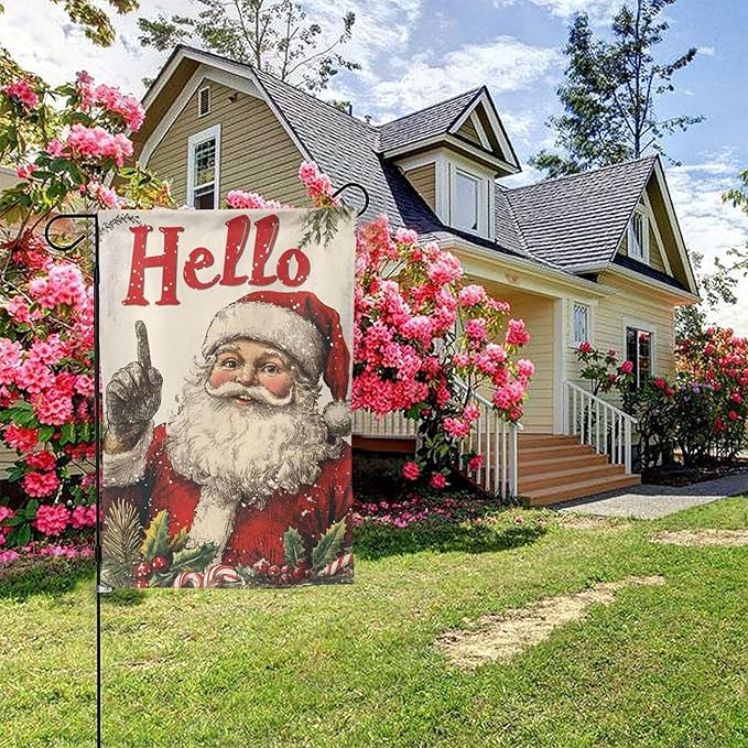 Santa Claus Garden Flag Vertical Double Sided Outdoor Yard Flags 12.5x18 Inch Burlap Banners Vertical Double Sided for Outdoor Decor Lawn