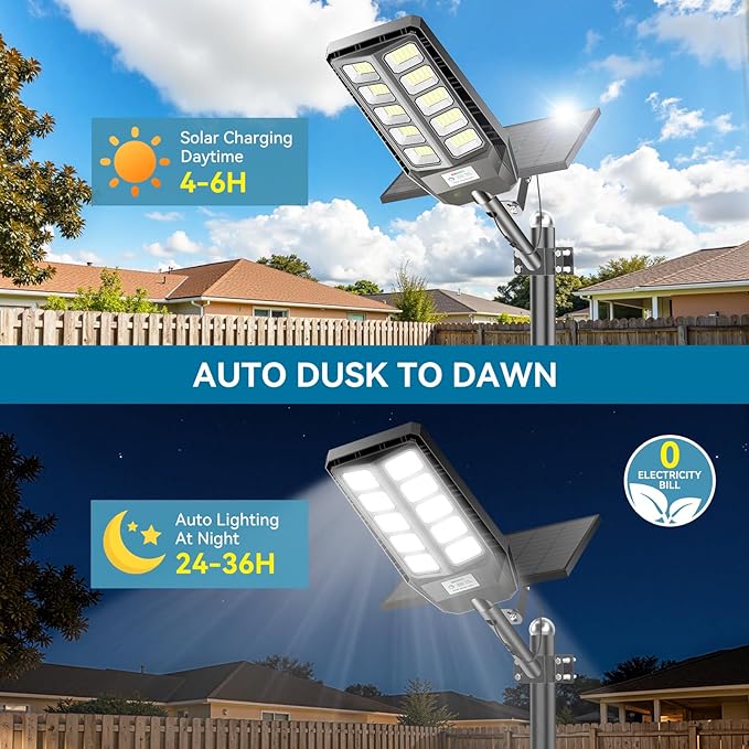 Solar Lights Outdoor Waterproof, 7000K Dusk to Dawn Solar Street Lights Outdoor Motion Sensor with Remote Control, LED Security Flood Light for Outside, Parking Lot, Yard, Garden, Garage