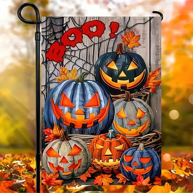 Welcome Fall Garden Flag - Autumn Thanksgiving Pumpkin Garden Flags 12 x 18 Inch Vertical Double Sided Scary Pumpkin Holiday Yard Decoration
