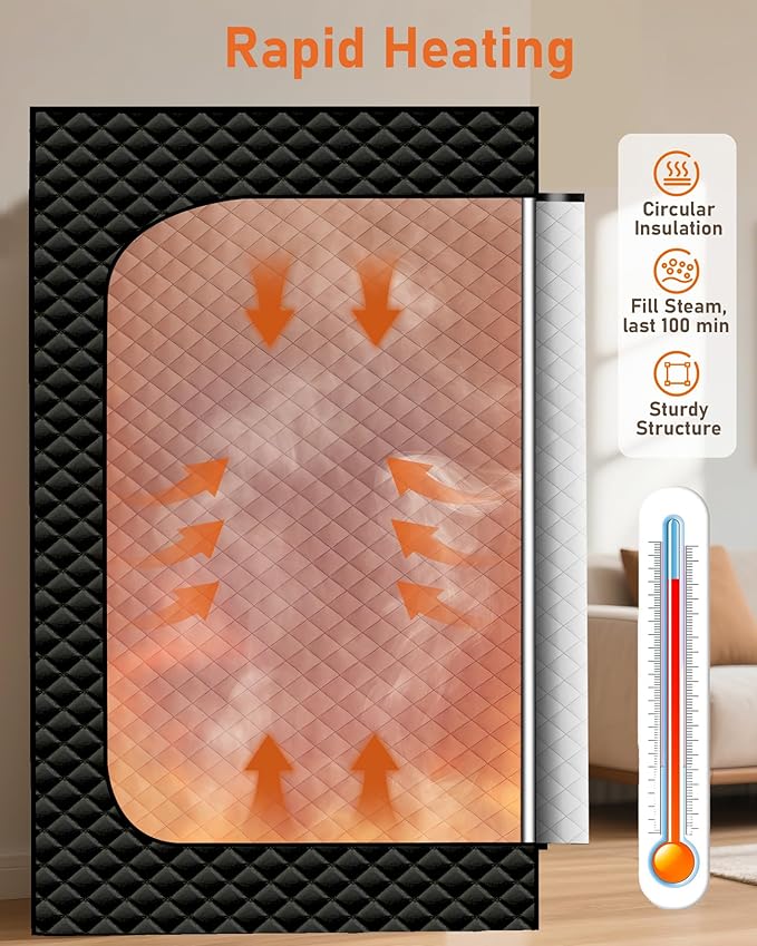 Sauna Box, Portable Steam Sauna, Portable Sauna for Home with 3L 1200W Steamer, 9 Levels, Folding Chair, Extra Large Size (2.6' x 2.6' x 5.9'), Full Body Sauna Tent for Relaxation, Detoxification