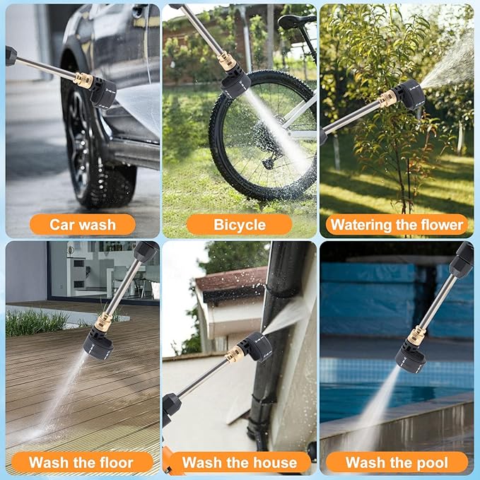 Cordless Pressure Washer,500PSI Portable Power Washer with 2 Battery&Charger & 6-in-1 Nozzle,16.4FT Drain Hose,Portable Pressure Washer for Car/Garden/Floor/Yard