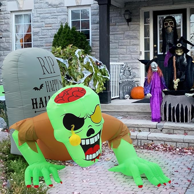 BLOOMWIN Halloween Inflatables Outdoor Decorations - 8Ft x 5Ft Scary Zombie & Tombstone Halloween Inflatable with Built-in LED Lights, Halloween Blow up Yard Decorations for Garden Patio Decor Indoor