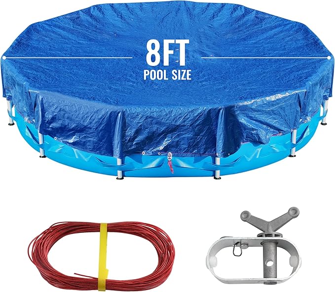 12Ft Pool Covers for (8Ft) Above Ground Pools, Winter Pool Cover,Heavy Duty Above Ground Pool Cover Includes Winch and Cable,UV Protection, Strength&Durability,Blue/Black(Cover Only)