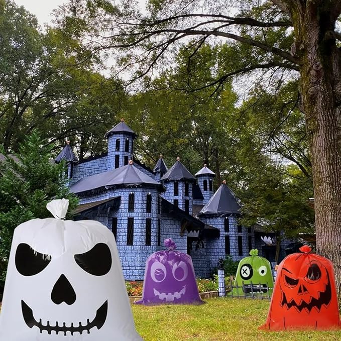 Halloween Pumpkin Lawn Bags, Large Reusable Leaf Bags with Twist Ties, Fall Outdoor Decorations, 8 Pack 24 * 30 Inch