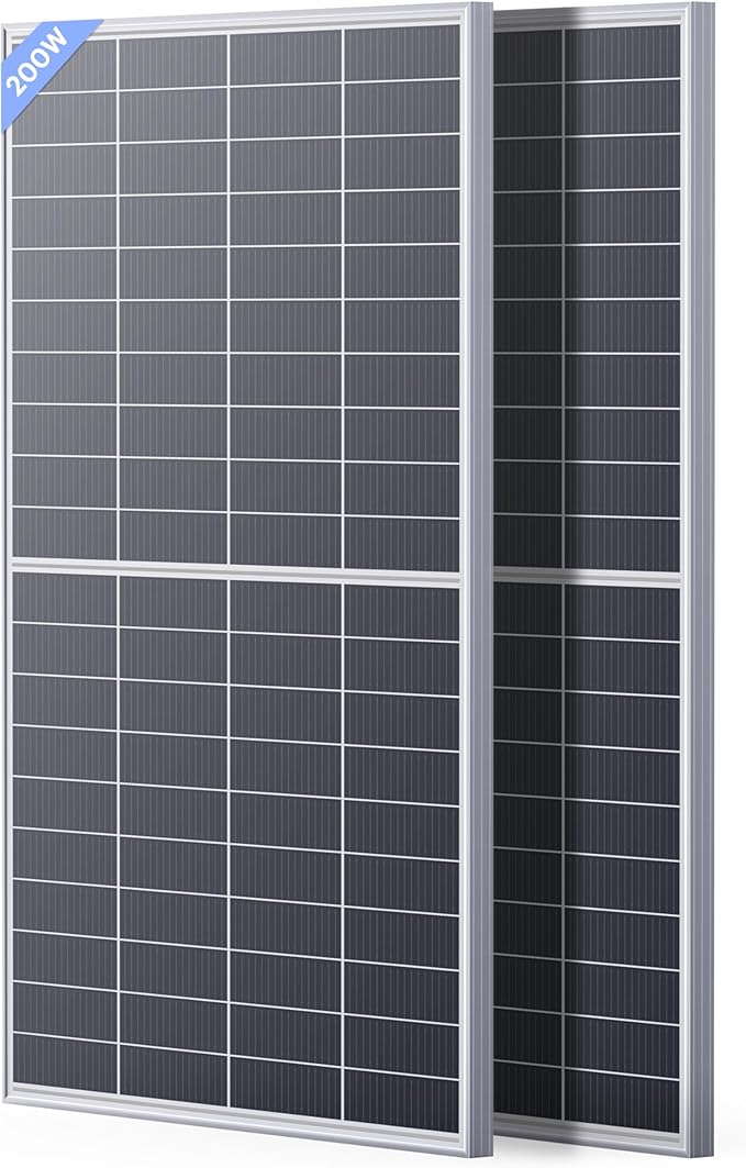 N-Type 16BB 400W Bifacial Solar Panel, 2Pcs 200 Watt Solar Panel 12V, 25% High Efficiency Monocrystalline PV Module,for RV Van Trailer Camper Marine Rooftop Home Off Grid (200w 2-Pack Silver)