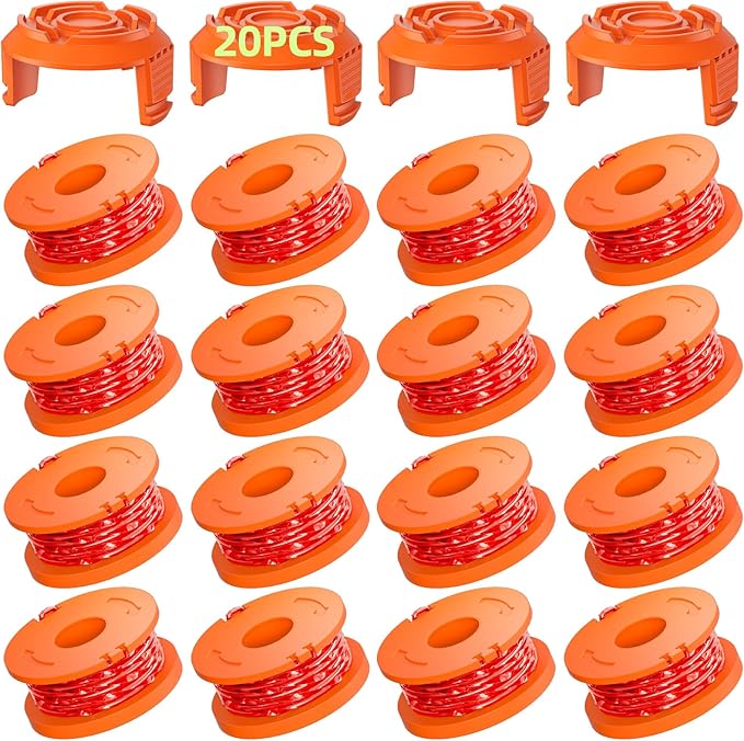 Eventronic 20 Pack WA0010 Trimmer String Compatible with Worx Weed Eater, 0.065" Autofeed Replacement Spool Trimmer Line for Worx Weed Eater (16 Line Spools + 4 Cap)