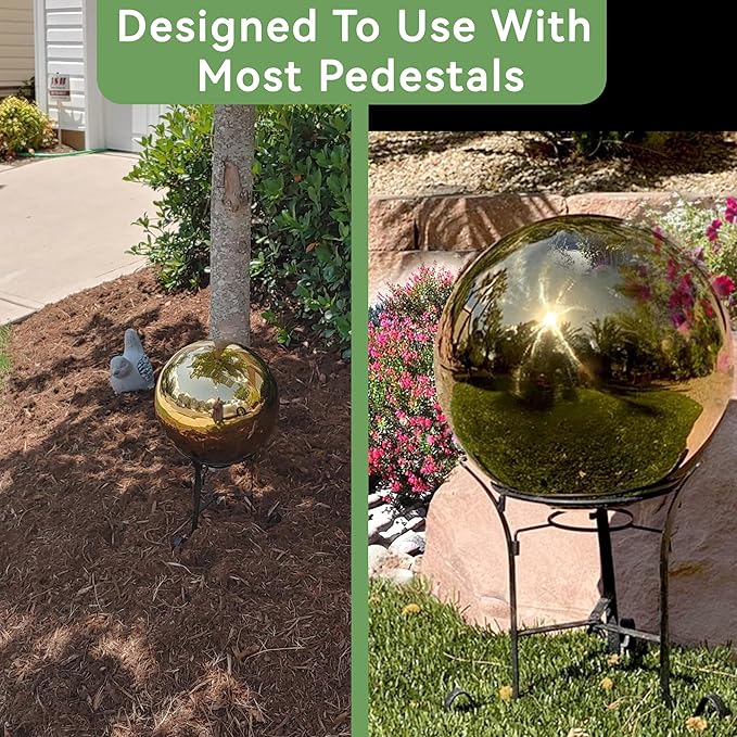 Lily's Home Stainless Steel Gazing Globe Mirror Ball, Colorful and Shiny Addition to Any Garden or Home. Shiny Gold.