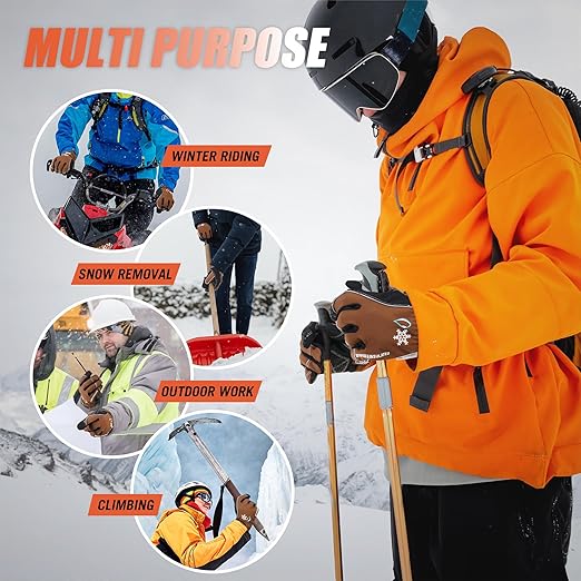 HANDLANDY Winter Insulated Work Gloves, 3M Thinsulate Thermal Water-Resistant Gloves for Men Women Touch Screen, Warm Ski Snowboard Cold Weather Gloves (Brown, Small)