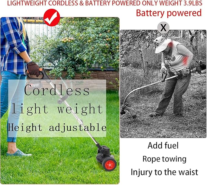 Electric Weed Wacker 21V Electric Weed Cordless Eater with 2pcs Batteries and 3 Types Blades&Auxiliary Wheel Weed Trimmer Lightweight 3 in 1 Stringless Grass Trimmer Edger/Brush Cutter for Lawn