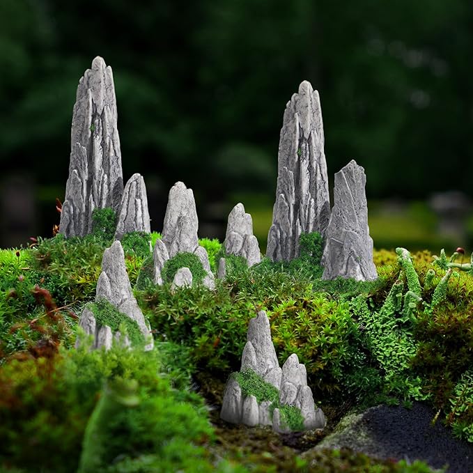 VOSAREA 8pcs Mini Rockery Small Bonsai Rockery Figurines Resin Rockery Statues Landscape Fake Mountain Outdoor Garden Ornament