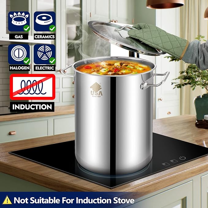 ARC 32QT Stainless Steel Stockpot with 200,000BTU Propane Burner, Seafood Boil Pot and Burner with Basket and 36 Inch Mix Spoon, Cookware for Crawfish Crab Shrimp Boil, Turkey Fryer, Tamale Steamer