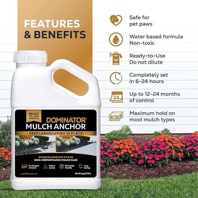 Dominator Mulch Anchor 1 Gallon - Mulch Glue & Gravel Binder, Rock Glue for Landscaping, Pea Gravel & Bark, Strong Stabilizer & Stone Glue Adhesive, Ready to Use, Made in US