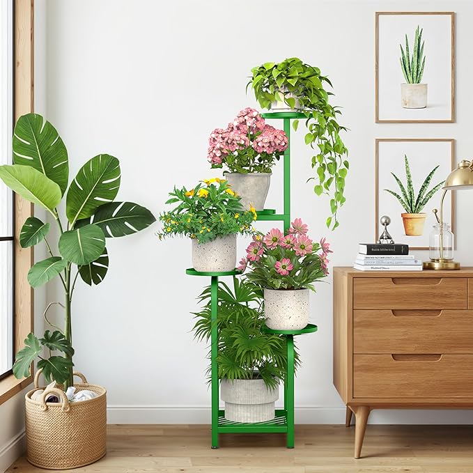 TOSKING 5 Tier Tall Plant Stand Indoor Outdoor, Heavy Duty Corner Shelf for Plants & Decor, Space Saving 3.9FT Metal Flower Pot Stand for Balcony, Garden, Living Room, Patio (Green, 47in)