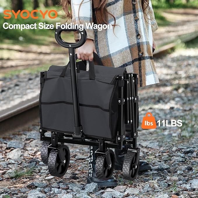 Collapsible Wagon Cart 220lbs Beach Foldable Wagon Lightweight & Portable Folding Utility Grocery Shopping Carts with Wheels for Shopping Sports Garden Camping Grey