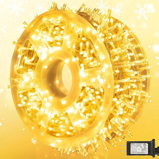 weillsnow 164 FT 500 LED Christmas Lights Outdoor, Waterproof Christmas Fairy Lights with Timer, Plug in Warm White LED String Lights with 8 Modes for Bedroom Wedding Party Xmas Decoration