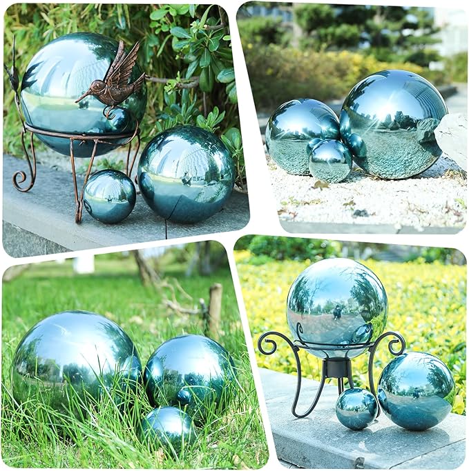 VCUTEKA Gazing Ball, Polished Glass Mirror Hollow Sphere for Garden, Lawn, Yard, Outdoor Decoration, Reflective Garden Globe, 3 Psc
