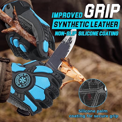 HANDLANDY Winter Impact Resistant Work Gloves for Men, Padded Palm Grip Heavy Duty Working Glove (Medium, Blue)