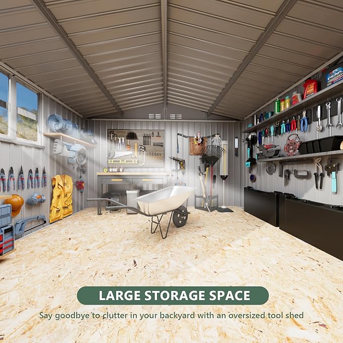 10x12 FT Outdoor Storage Shed, Metal Shed with 1 Window & Lockable Door, Large Heavy Duty Tool Sheds, Outside Waterproof Storage Building