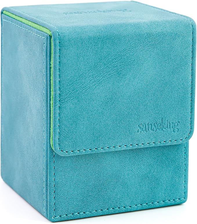 Magic Card Deck Box for MTG Single Deck Card Box fits 100+ TCG Sleeved Cards Soft Leather Card Box Top loading Card Boxes Magic Gift for MTG TCG CCG (Vertical,Cyan)