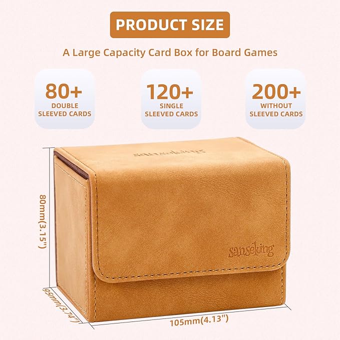Magic Card Deck Box for MTG Single Deck Card Box fits 100+ TCG Sleeved Cards Soft Leather Card Box Top loading Card Boxes Magic Gift for MTG TCG CCG (Horizontal,Brown)