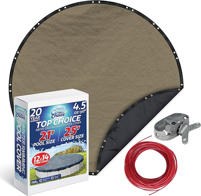 Winter Swimming Pool Cover for 21 ft Aboveground Round Pool Size, Top Choice Series, Solid Material, Color - Desert Sand, Pool Cover Choice 6021-4CHOICE