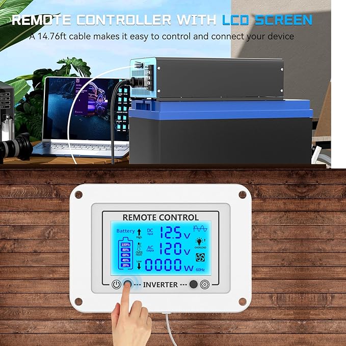 New Upgraded 24V 3000 Watts Pure Sine Wave Inverter, 24V DC to 110V/120V AC Power Inverter with 4 AC Outlets, USB Port, Type-C Port for Truck, Vehicle, Power Outage, Remote Control with LCD Screen