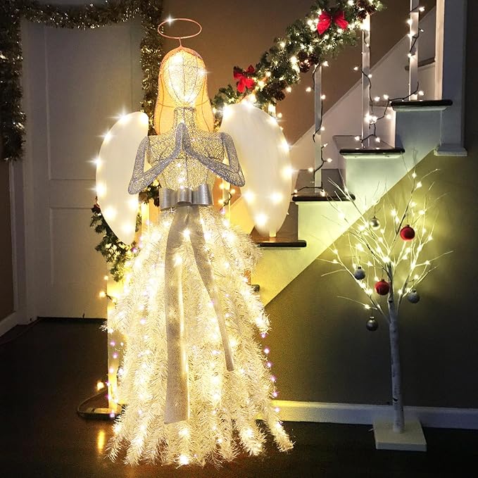 56" Angel with Wings Christmas Decoration for Indoor Outdoor，Christmas Angel Lighted up Decoration The Virgin Mary Law Yard Holiday Lights Display