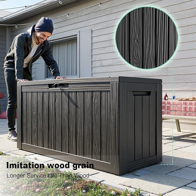 Vixzen 90 Gallon Resin Deck Box, Lockable Outdoor Storage Box for Patio Cushions Storage Furniture,Garden Tools, Pool Supplies, Weatherproof and UV Resistant,Black