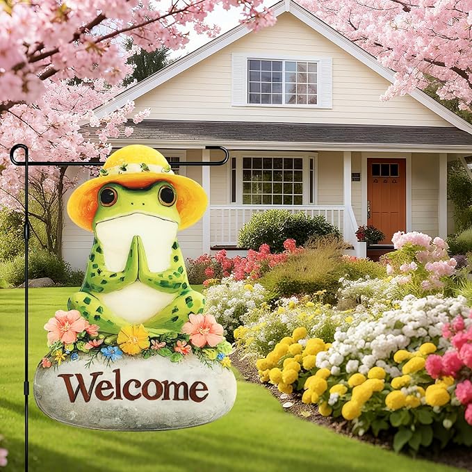 Frog Yoga Garden Flags 12x18 Inch Double Sided, Spring Summer Welcome Banner Small Yard Flags for Outside, Farmhouse Front Porch Home Outdoor Seasonal Decor Holiday All Seasons Decoration