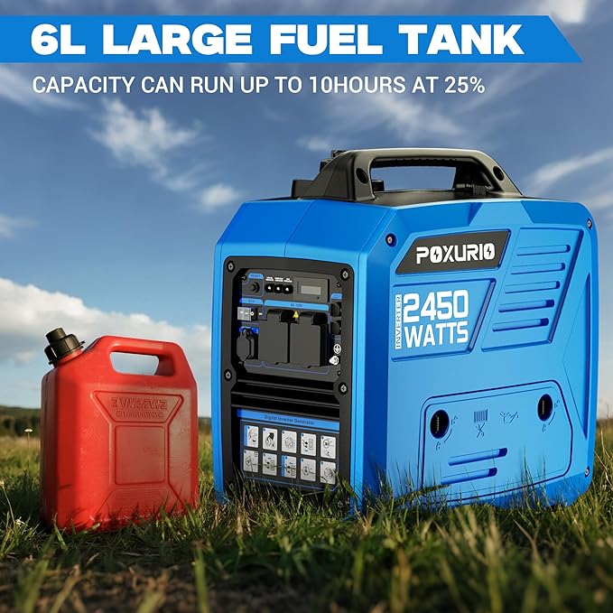 2450-Watt Portable Inverter Generator for Camping & RV, 1.6 Gallon Gas Tank for 8.3 Hours Use, 120V Gas Powered Generator Ultra-Quiet Operation, EPA Compliant