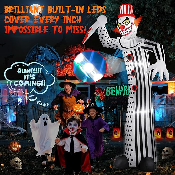 12Ft Giant Halloween Inflatables Creepy Clown, Huge Halloween Decorations Outdoor Blow Up Yard Decorations Built-in Full-Body LED Light & Strong Blower for Home Decor Party Lawn
