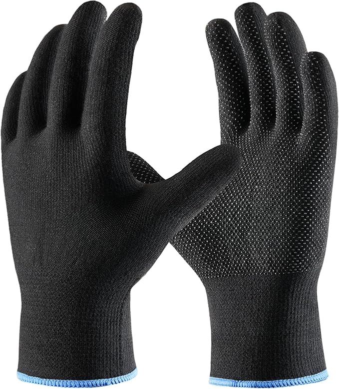 COOLJOB 12 Pairs Cotton Work Gloves with Non-Slip Grip Dots, Breathable Lightweight Gloves for Construction Gardening