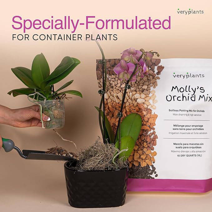 Molly's Orchid Mix - Premium Soilless Potting Mix for Orchids - Contains Bark, Coco Chips, Akadama, Pumice, Lava Rock 3 Dry Quarts