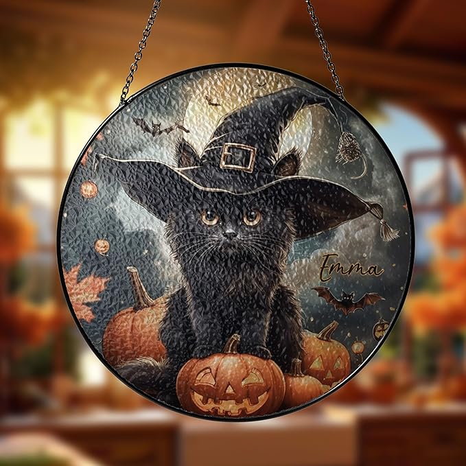 Custom Cat Portrait Stained Glass Window Hanging Light Catcher, Pet Memorial Stained Glass Photo, Cat Memorial Gift Pet Loss Gift